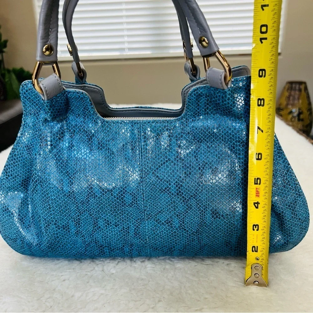 Lupuy Snakes Skin Print Blue/Gray Leather Handbag/Satchels Bag